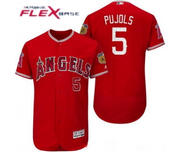 Men's Los Angeles Angels of Anaheim #5 Albert Pujols Red 2017 Spring Training Stitched MLB Majestic Flex Base Jersey