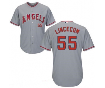 Men's Los Angeles Angels of Anaheim #55 Tim Lincecum Gray MLB Cool Base Stitched Jersey