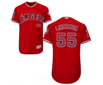 Men's Los Angeles Angels of Anaheim #55 Tim Lincecum Red 2016 Flex Base Majestic MLB Stitched Jersey