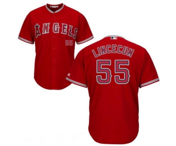 Men's Los Angeles Angels of Anaheim #55 Tim Lincecum Red MLB Cool Base Stitched Jersey