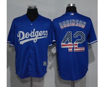 Dodgers #42 Jackie Robinson Blue USA Flag Fashion Stitched MLB Jersey