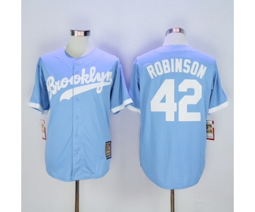 Men's Brooklyn Dodgers #42 Jackie Robinson Retired Light Blue Majestic Cooperstown Collection Throwback Jersey