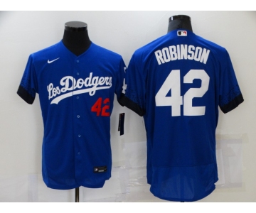 Men's Los Angeles Dodgers #42 Jackie Robinson Blue 2021 City Connect Flex Base Stitched Jersey