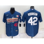 Men's Los Angeles Dodgers #42 Jackie Robinson Number Rainbow Blue Red Pinstripe Mexico Cool Base Nike Jersey