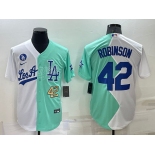 Mens Los Angeles Dodgers #42 Jackie Robinson White Green Number 2022 Celebrity Softball Game Cool Base Jersey