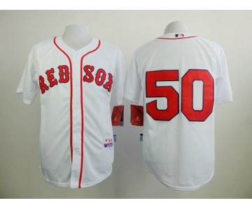 Men's Boston Red Sox #50 Mookie Betts White Jersey