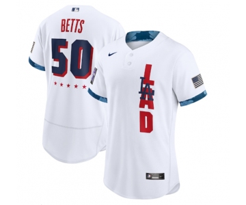 Men's Los Angeles Dodgers #50 Mookie Betts 2021 White All-Star Flex Base Stitched MLB Jersey