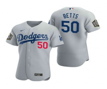 Men's Los Angeles Dodgers #50 Mookie Betts Gray 2020 World Series Authentic Flex Nike Jersey