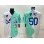 Men's Los Angeles Dodgers #50 Mookie Betts White Green Number 2022 Celebrity Softball Game Cool Base Jersey