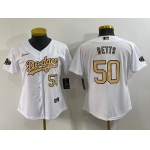Women's Los Angeles Dodgers #50 Mookie Betts Number White 2022 All Star Stitched Cool Base Nike Jersey
