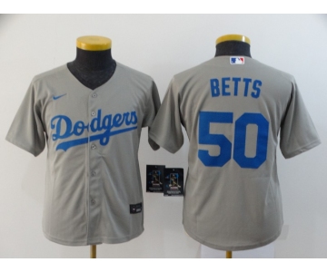 Youth Los Angeles Dodgers #50 Mookie Betts Gray Stitched MLB Cool Base Nike Jersey