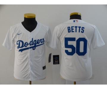 Youth Los Angeles Dodgers #50 Mookie Betts White Stitched MLB Cool Base Nike Jersey