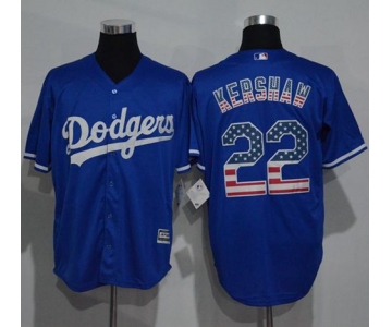 Dodgers #22 Clayton Kershaw Blue USA Flag Fashion Stitched MLB Jersey