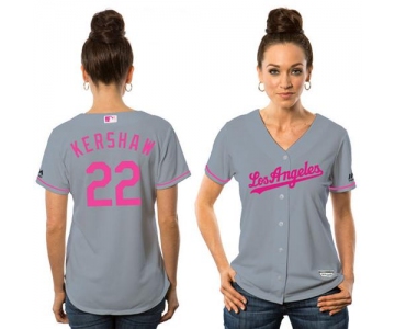 Dodgers #22 Clayton Kershaw Grey Mother's Day Cool Base Women's Stitched Baseball Jersey