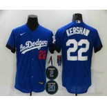 Men's Los Angeles Dodgers #22 Clayton Kershaw Blue #2 #20 Patch City Connect Flex Base Stitched Jersey
