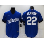 Men's Los Angeles Dodgers #22 Clayton Kershaw Blue 2021 City Connect Cool Base Stitched Jersey