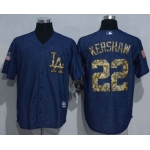 Men's Los Angeles Dodgers #22 Clayton Kershaw Denim Blue Salute to Service Stitched MLB Jersey
