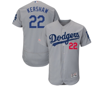 Men's Los Angeles Dodgers 22 Clayton Kershaw Gray 150th Patch Flexbase Jersey
