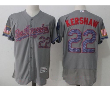 Men's Los Angeles Dodgers #22 Clayton Kershaw Gray 2017 Independence Stars & Stripes Stitched MLB Majestic Flex Base Jersey