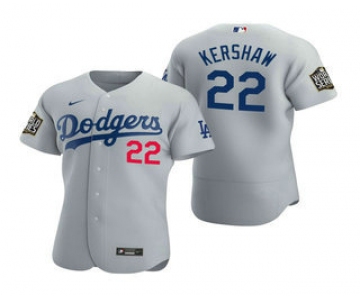 Men's Los Angeles Dodgers #22 Clayton Kershaw Gray 2020 World Series Authentic Flex Nike Jersey