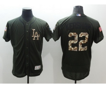 Men's Los Angeles Dodgers #22 Clayton Kershaw Green Salute to Service 2016 Flexbase Majestic Baseball Jersey