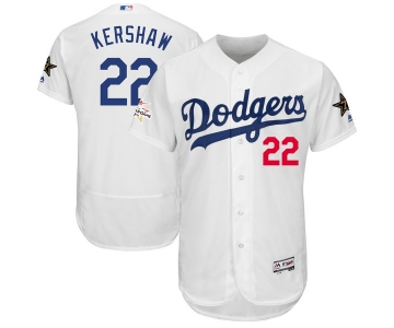 Men's Los Angeles Dodgers #22 Clayton Kershaw Majestic White 2017 MLB All-Star Game Worn Stitched MLB Flex Base Jersey