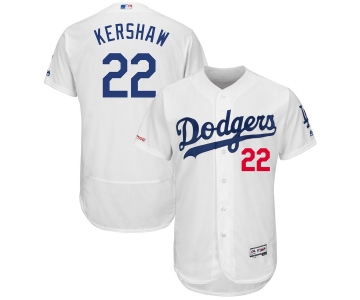 Men's Los Angeles Dodgers 22 Clayton Kershaw White 150th Patch Flexbase Jersey