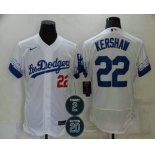 Men's Los Angeles Dodgers #22 Clayton Kershaw White #2 #20 Patch City Connect Flex Base Stitched Jersey