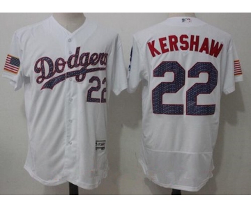 Men's Los Angeles Dodgers #22 Clayton Kershaw White 2017 Stars & Stripes Stitched MLB Majestic Flex Base Jersey