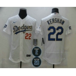 Men's Los Angeles Dodgers #22 Clayton Kershaw White Gold #2 #20 Patch Stitched MLB Flex Base Nike Jersey