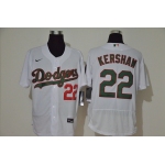 Men's Los Angeles Dodgers #22 Clayton Kershaw White With Green Name Stitched MLB Flex Base Nike Jersey