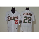 Men's Los Angeles Dodgers #22 Clayton Kershaw White With Green Name Stitched MLB Flex Base Nike Jersey