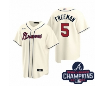 Men Nike Atlanta Braves 5 Freddie Freeman Cream Alternate Stitched Baseball Stitched MLB 2021 Champions Patch Jersey