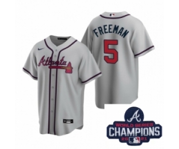 Men Nike Atlanta Braves 5 Freddie Freeman Gray Road Stitched Baseball Stitched MLB 2021 Champions Patch Jersey