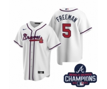 Men Nike Atlanta Braves 5 Freddie Freeman White Home Stitched Baseball Stitched MLB 2021 Champions Patch Jersey