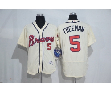 Men's Atlanta Braves #5 Freddie Freeman Cream 2016 Flex Base Majestic Stitched MLB Jersey