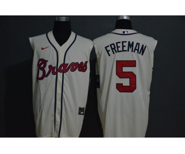 Men's Atlanta Braves #5 Freddie Freeman Cream 2020 Cool and Refreshing Sleeveless Fan Stitched MLB Nike Jersey