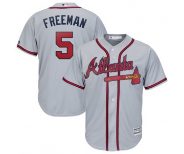 Men's Atlanta Braves 5 Freddie Freeman Gray Cool Base Jersey
