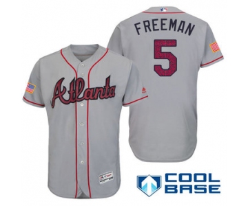 Men's Atlanta Braves #5 Freddie Freeman Gray Stars & Stripes Fashion Independence Day Stitched MLB Majestic Cool Base Jersey