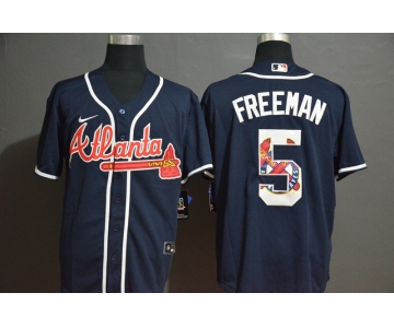 Men's Atlanta Braves #5 Freddie Freeman Navy Blue Team Logo Stitched MLB Cool Base Nike Jersey