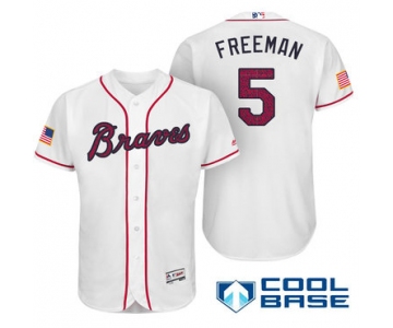 Men's Atlanta Braves #5 Freddie Freeman White Stars & Stripes Fashion Independence Day Stitched MLB Majestic Cool Base Jersey