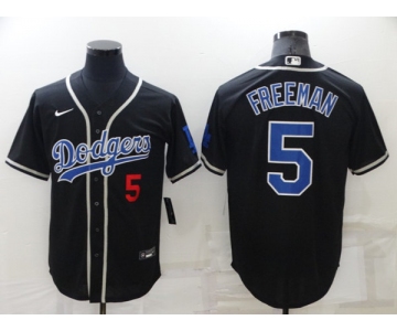 Men's Los Angeles Dodgers #5 Freddie Freeman Black Cool Base Stitched Baseball Jersey