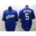 Men's Los Angeles Dodgers #5 Freddie Freeman Blue 2022 City Connect Cool Base Stitched Jersey