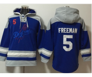 Men's Los Angeles Dodgers #5 Freddie Freeman Blue Ageless Must Have Lace Up Pullover Hoodie