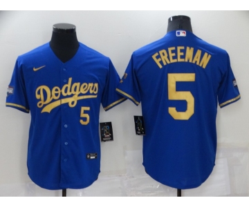 Men's Los Angeles Dodgers #5 Freddie Freeman Blue Gold Stitched MLB Cool Base Nike Fashion Jersey
