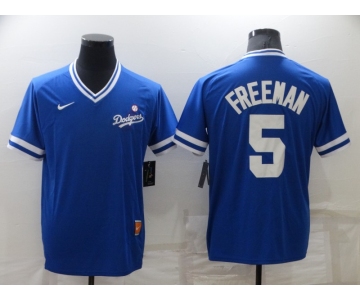 Men's Los Angeles Dodgers #5 Freddie Freeman Blue Nike Cooperstown Collection Legend V Neck Jersey