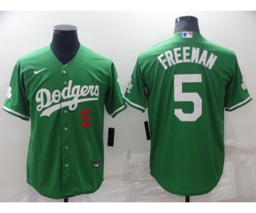 Men's Los Angeles Dodgers #5 Freddie Freeman Green St Patrick's Day 2021 Mexican Heritage Stitched Baseball Jersey