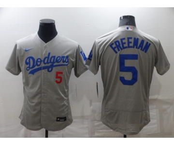 Men's Los Angeles Dodgers #5 Freddie Freeman Grey Flex Base Stitched Jersey