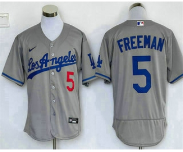 Men's Los Angeles Dodgers #5 Freddie Freeman Grey With Los Stitched MLB Flex Base Nike Jersey