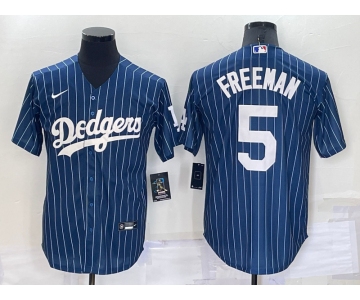 Men's Los Angeles Dodgers #5 Freddie Freeman Navy Blue Pinstripe Stitched MLB Cool Base Nike Jersey